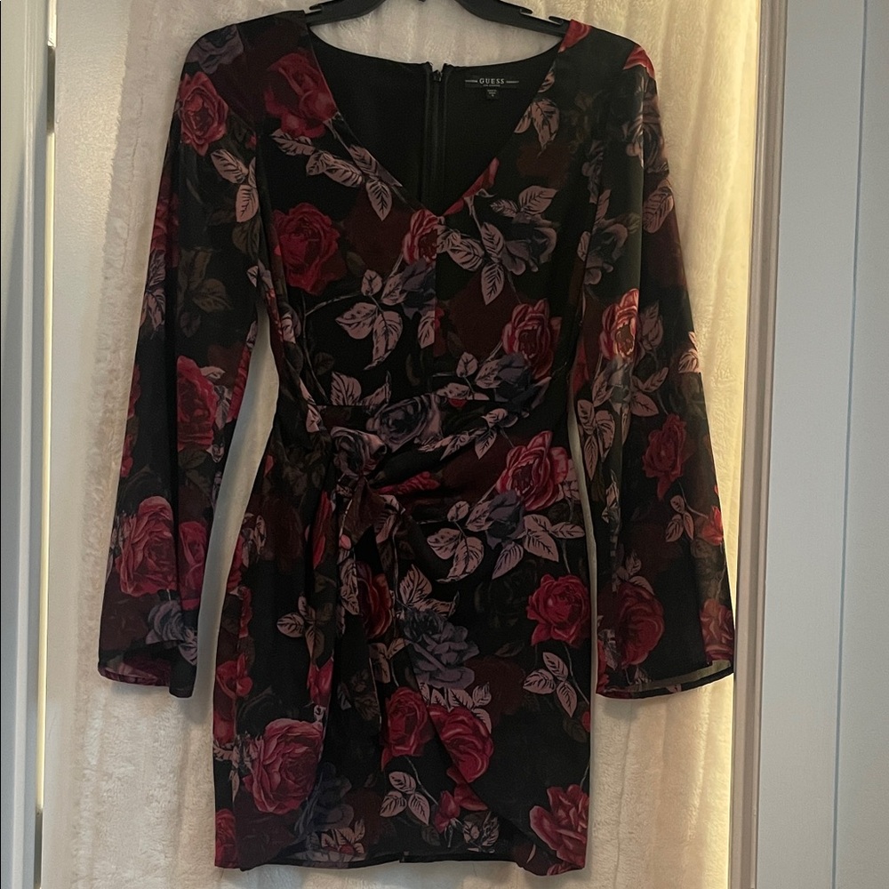 Guess Long Sleeve Floral Dress - Black and Red